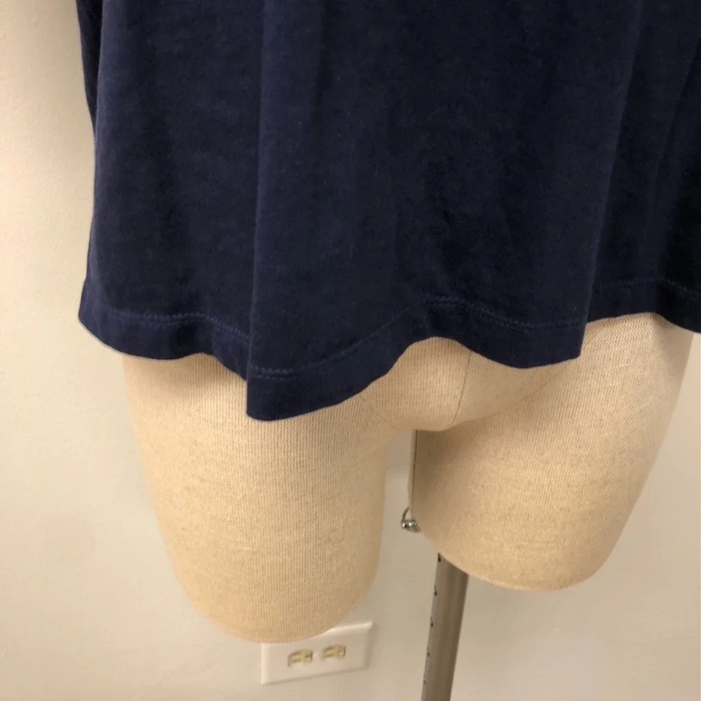 Free People T-Shirt Women Small Navy‎ Blue Eyelet Ruffle Sleeve Pocket Tee